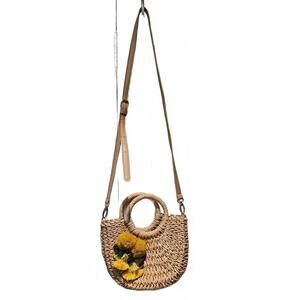Imoshion 2 Way Handbag Raffia Style Clutch Or Crossbody Pom & Fringe Trim